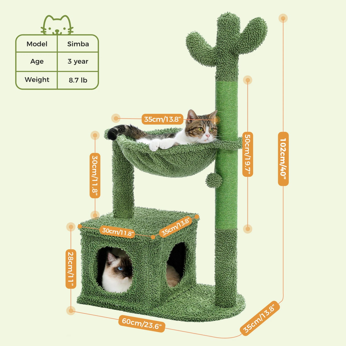 PEQULTICN Cactus Cat Tree With Condo Hammock Scratching Post Indoor