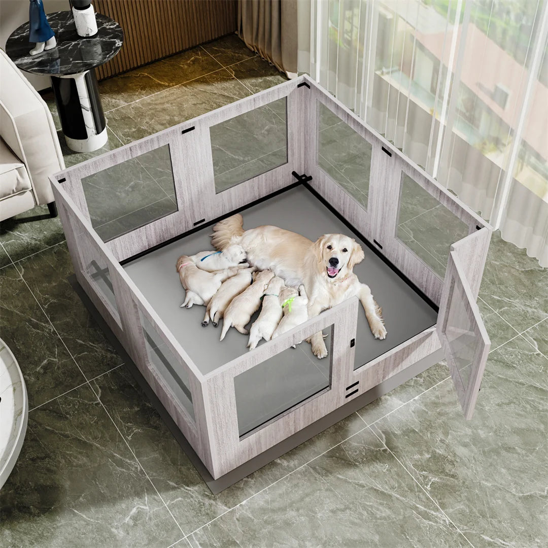 High-concerned Tempered Glass Pet Whelping Box With Pad