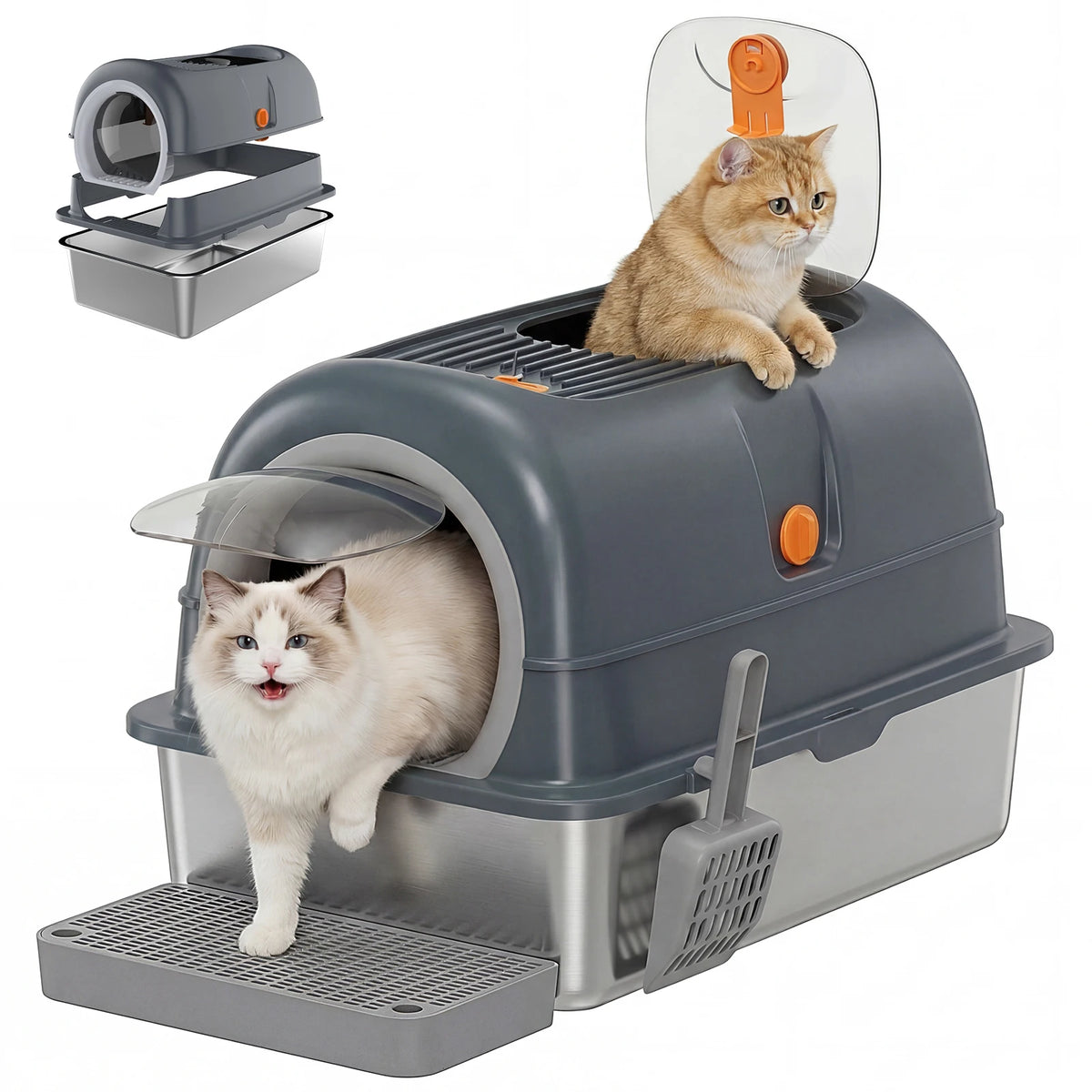 Fully Enclosed Stainless Steel Cat Litter Box For Large Cats