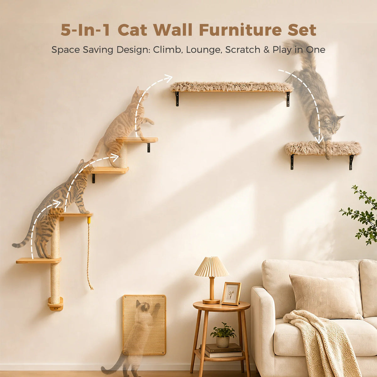 PAWZ Road Wooden Cat Wall Climbing Furniture With Scratching Posts