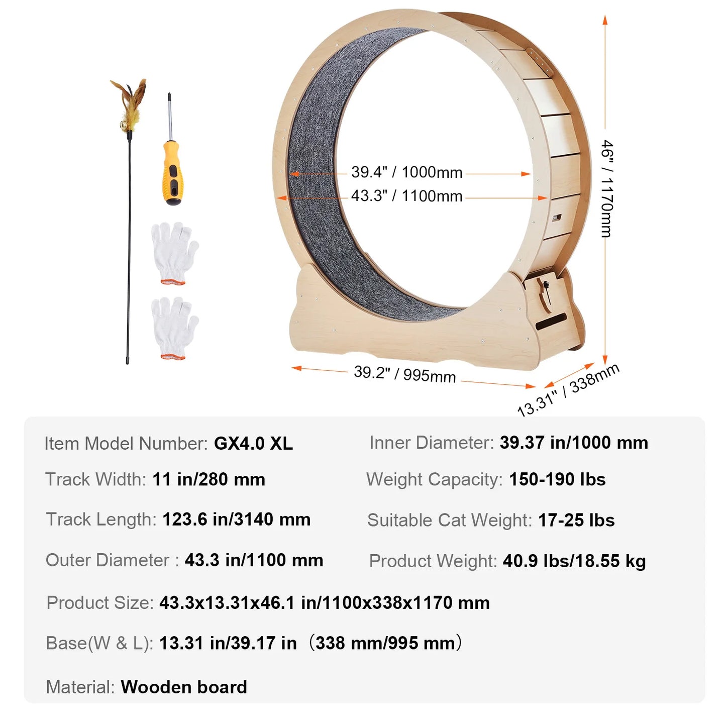 SucceBuy Wooden Cat Exercise Wheel Indoor Running Wheel With Detachable Carpet
