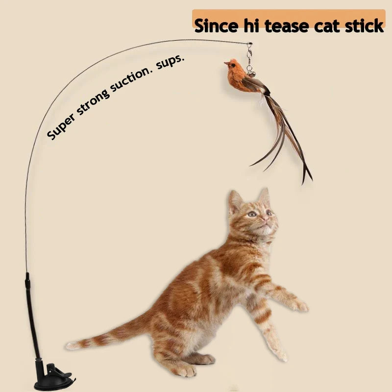 Feather Cat Teaser Wand Toy With Epoxy Sucker Steel Wire