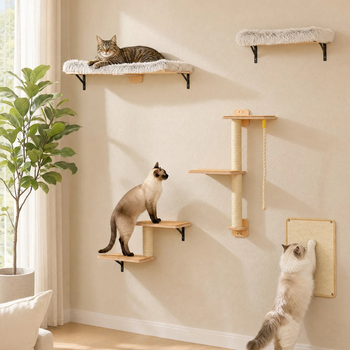PAWZ Road Wooden Cat Wall Climbing Furniture With Scratching Posts