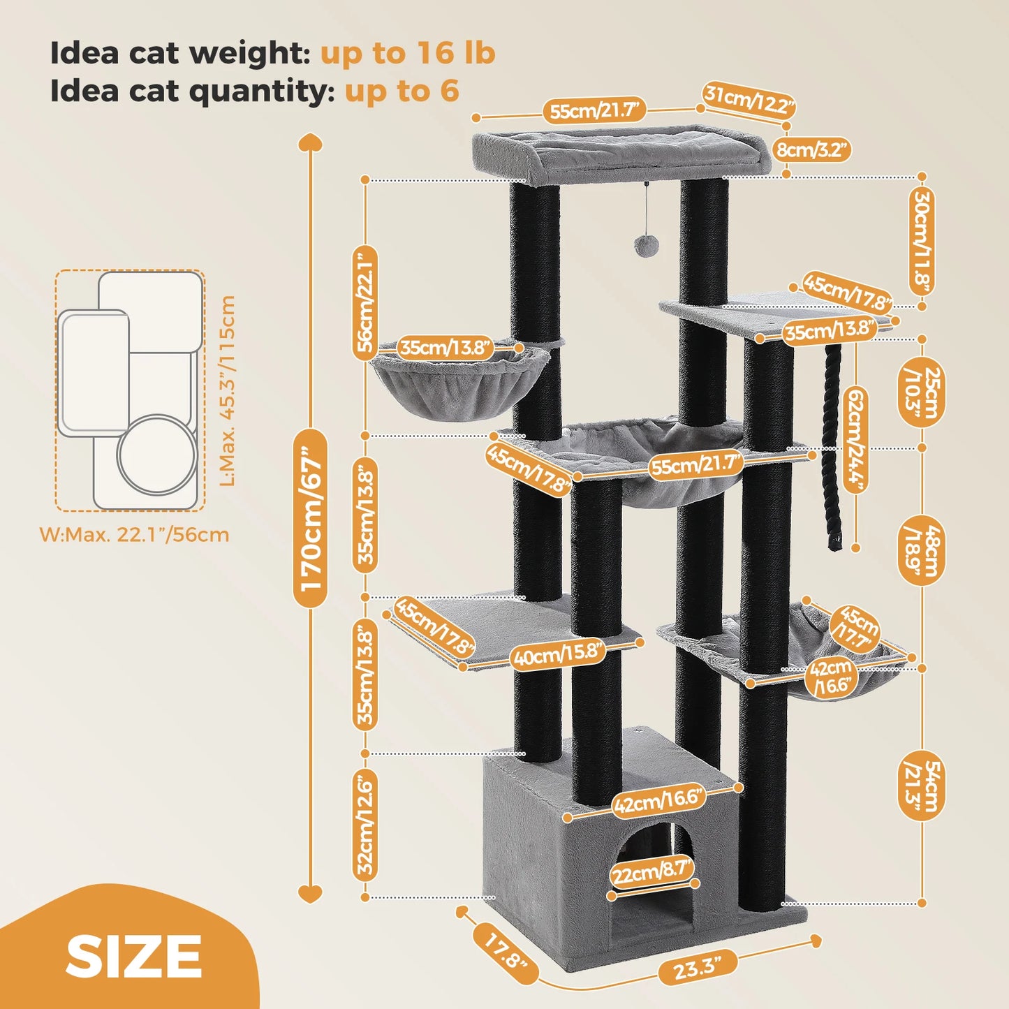 PAWZ Road Cat Tree Tower With Multiple Levels And Hammock