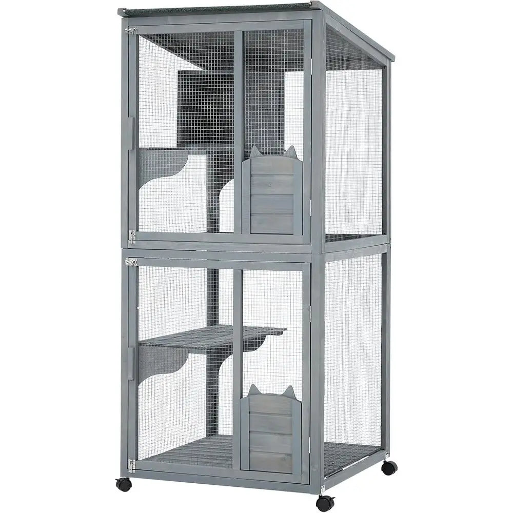 Waterproof Outdoor Indoor Catio Enclosure With Lockable Wheels