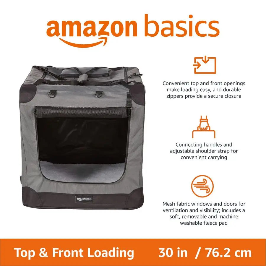 Soft Sided Folding Dog Crate Carrier With Fleece Pad