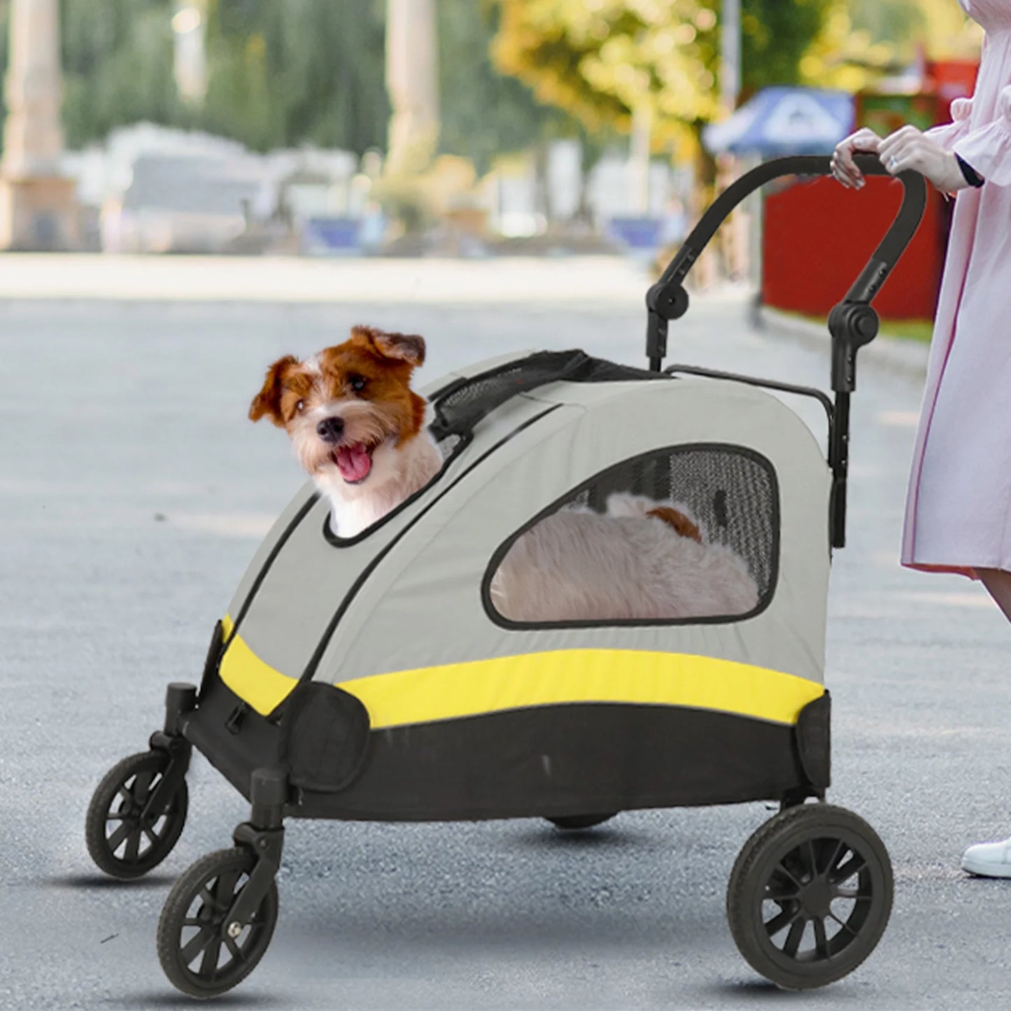 Portable Dog Stroller Jogger Wagon Foldable Cart With 4 Wheels