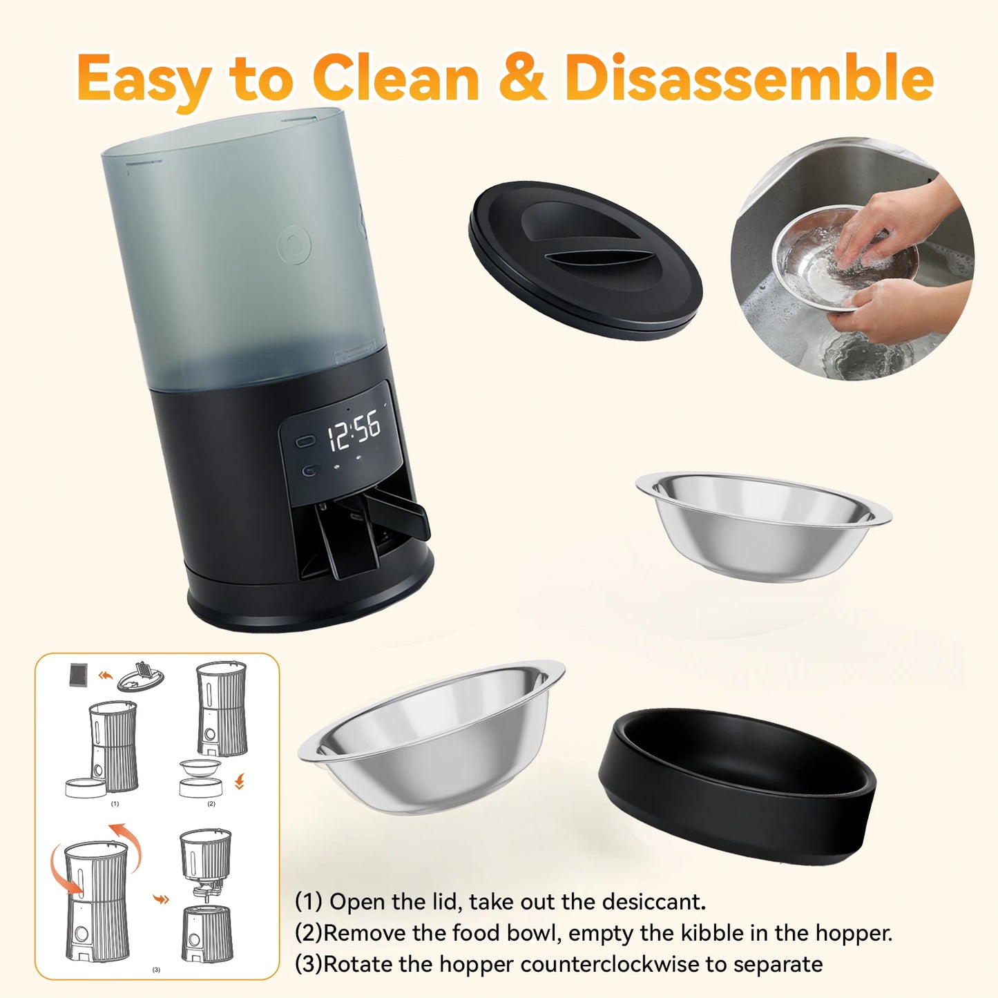 Automatic Cat Feeder With Timed Dispenser And Dual Stainless Bowls