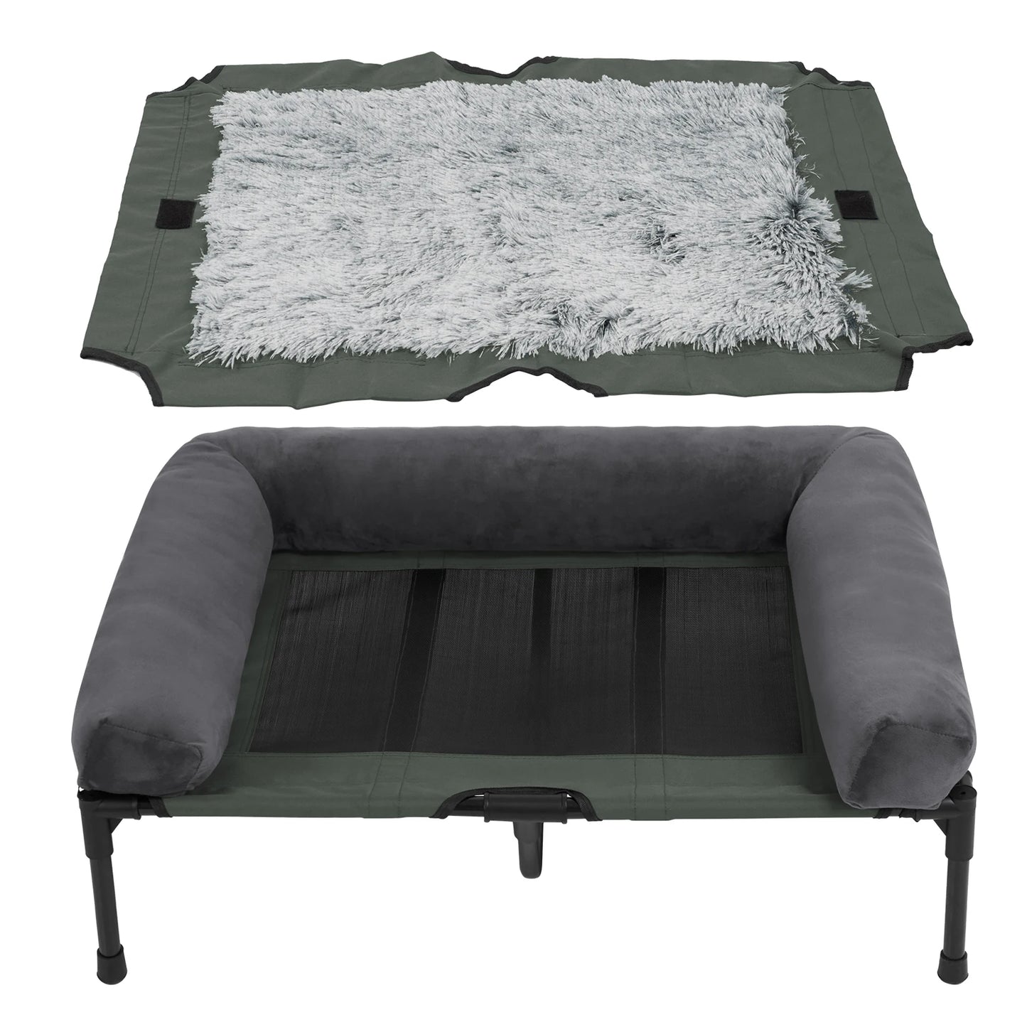 BINGOPAW Elevated Outdoor Indoor Dog Bed Breathable Mesh With Plush Bolster