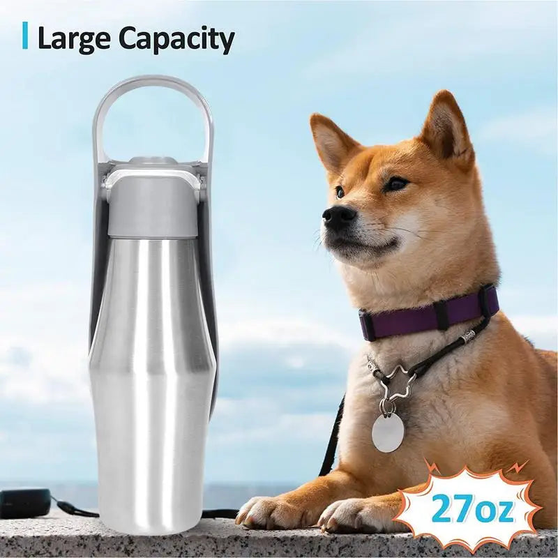 Stainless Steel Dog Water Bottle Two in One Travel Dispenser
