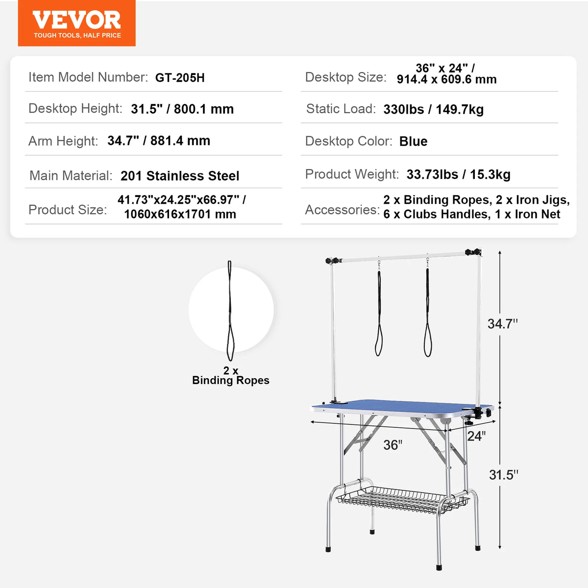 SucceBuy Foldable Dog Grooming Table With Adjustable Arms
