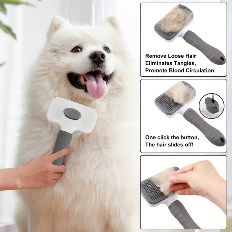 Self Cleaning Dog And Cat Grooming Brush With Ergonomic Handle