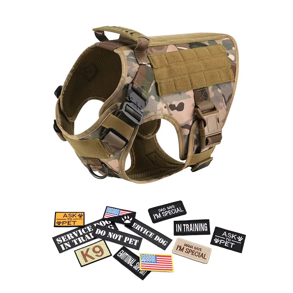 Tactical Military Dog Harness Vest With Leash And Training Patches