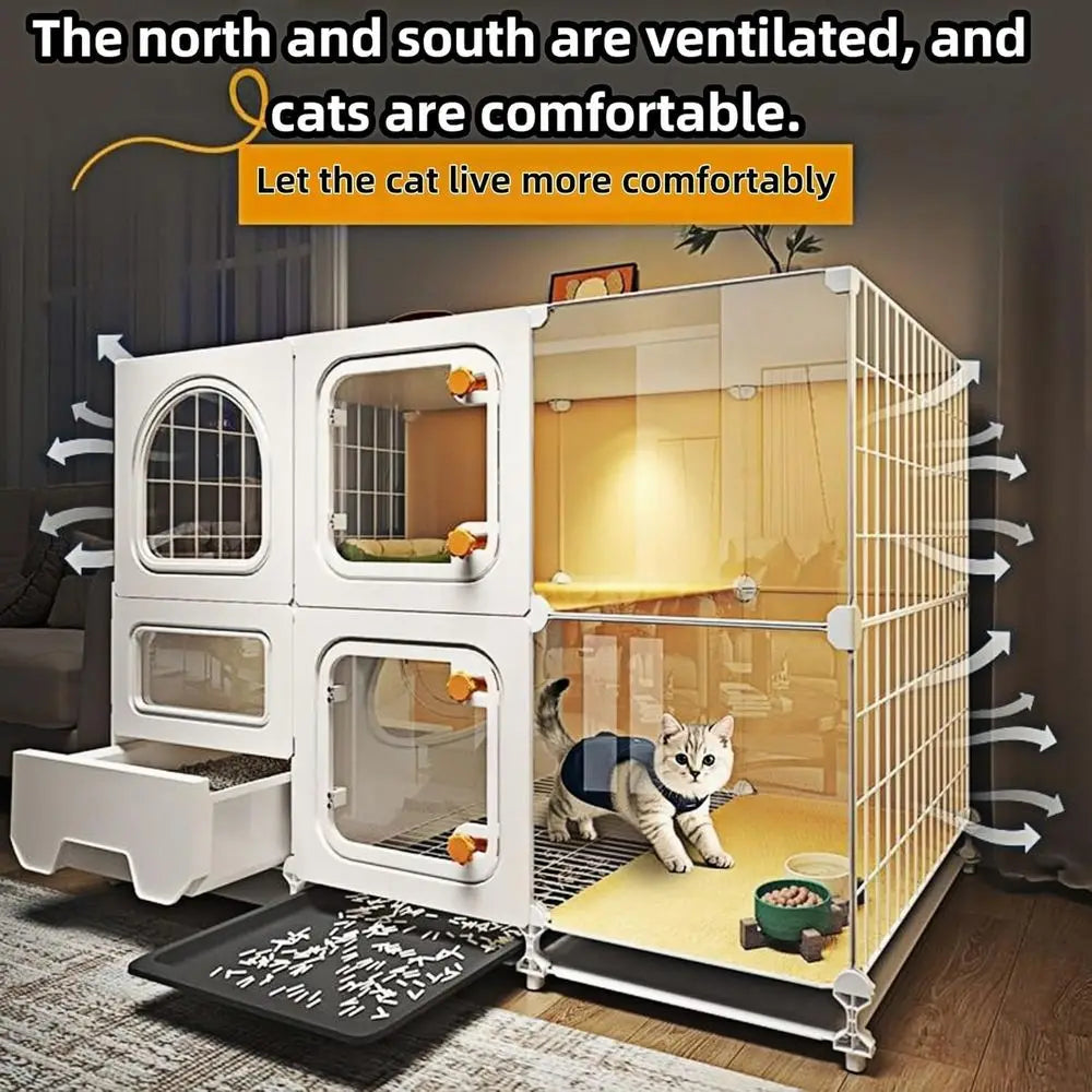 Indoor Cat Cage With Litter Box And Accessory Bundle