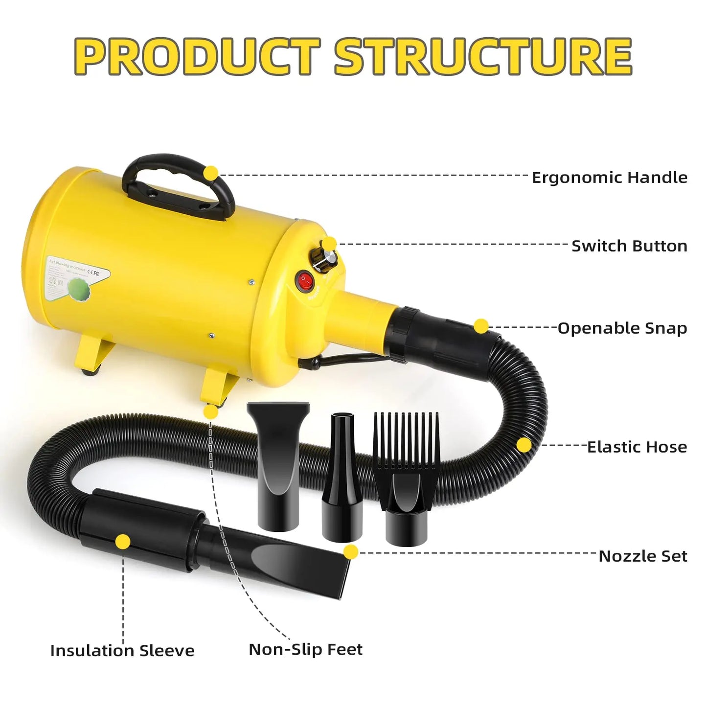 Powerful Dog Hair Dryer 3.8HP 2800W Pet Grooming Blower