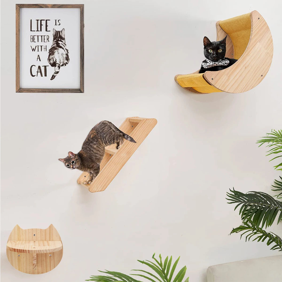 PETRAVELCN Cat Moon Shaped Wall Shelf Hammock Climbing Steps