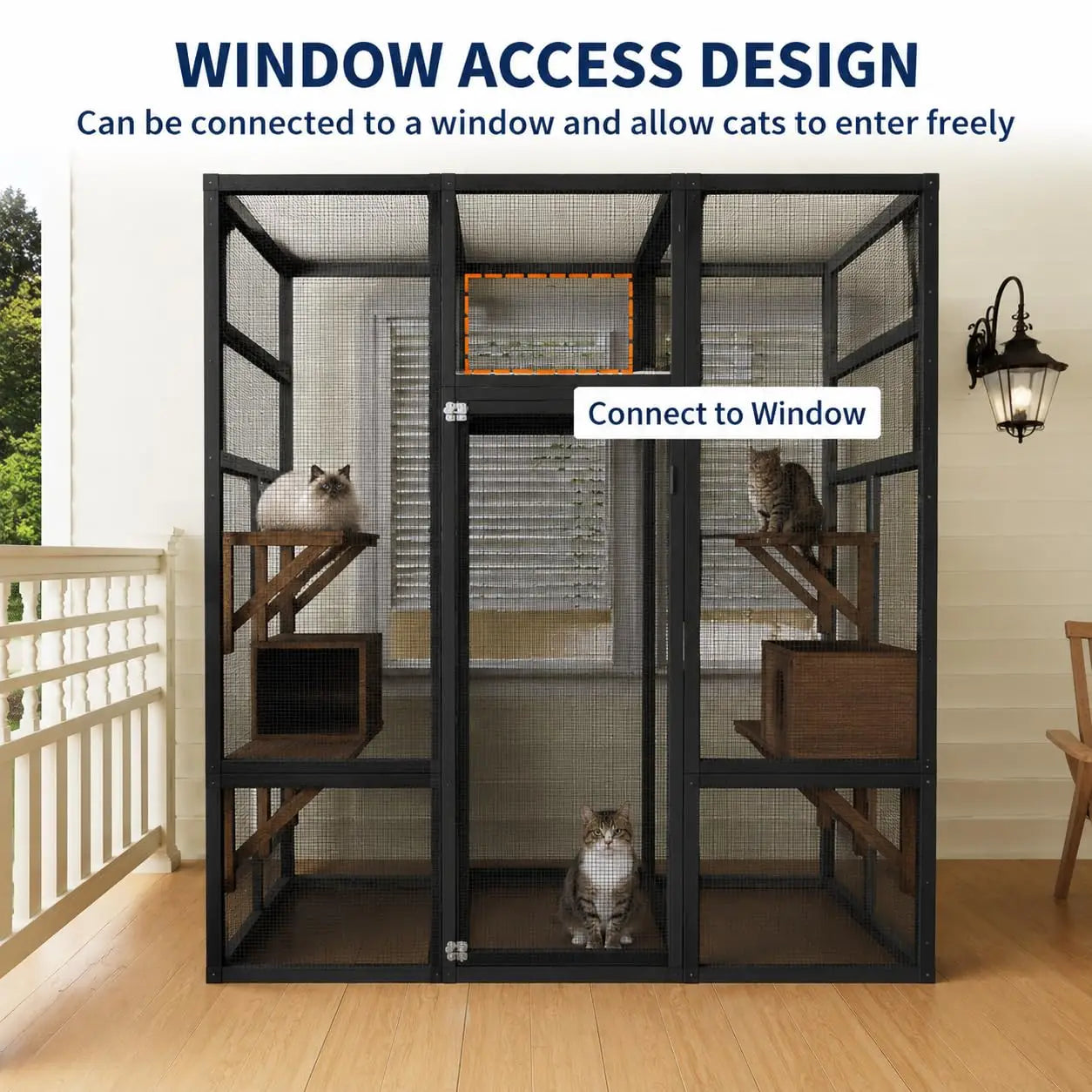 HiMISS Outdoor Cat Enclosure Catio Wood House With UV Roof And Platforms