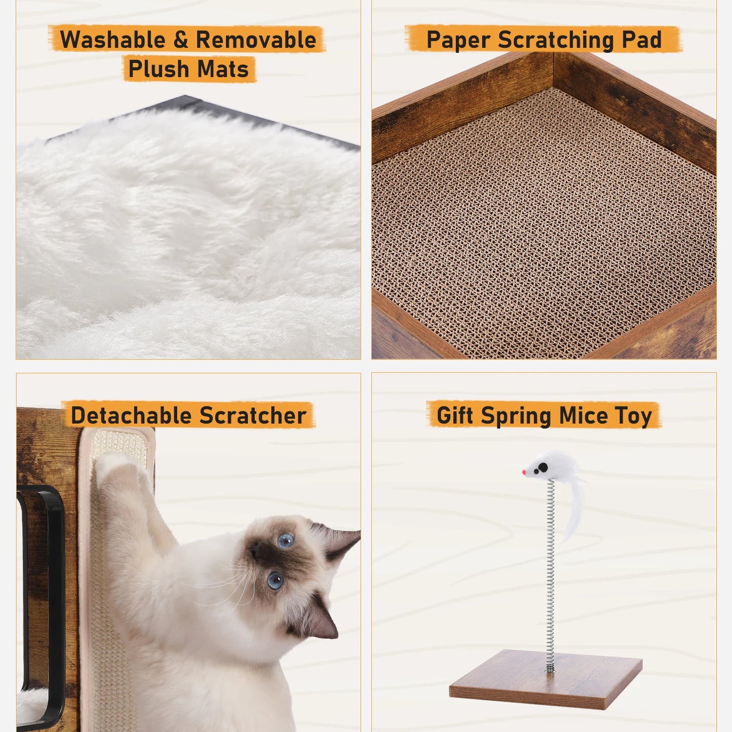 PAWZ Road Wood Cat Condo Bed With Removable Mats And Scratching Pad
