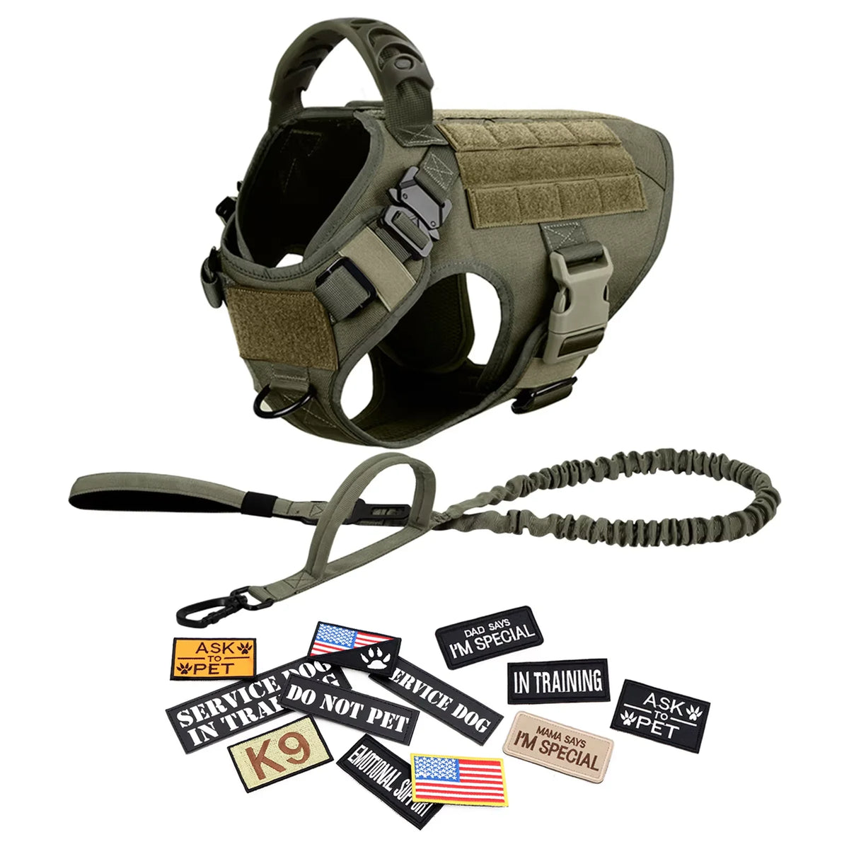 Tactical Military Dog Harness Vest With Leash And Training Patches