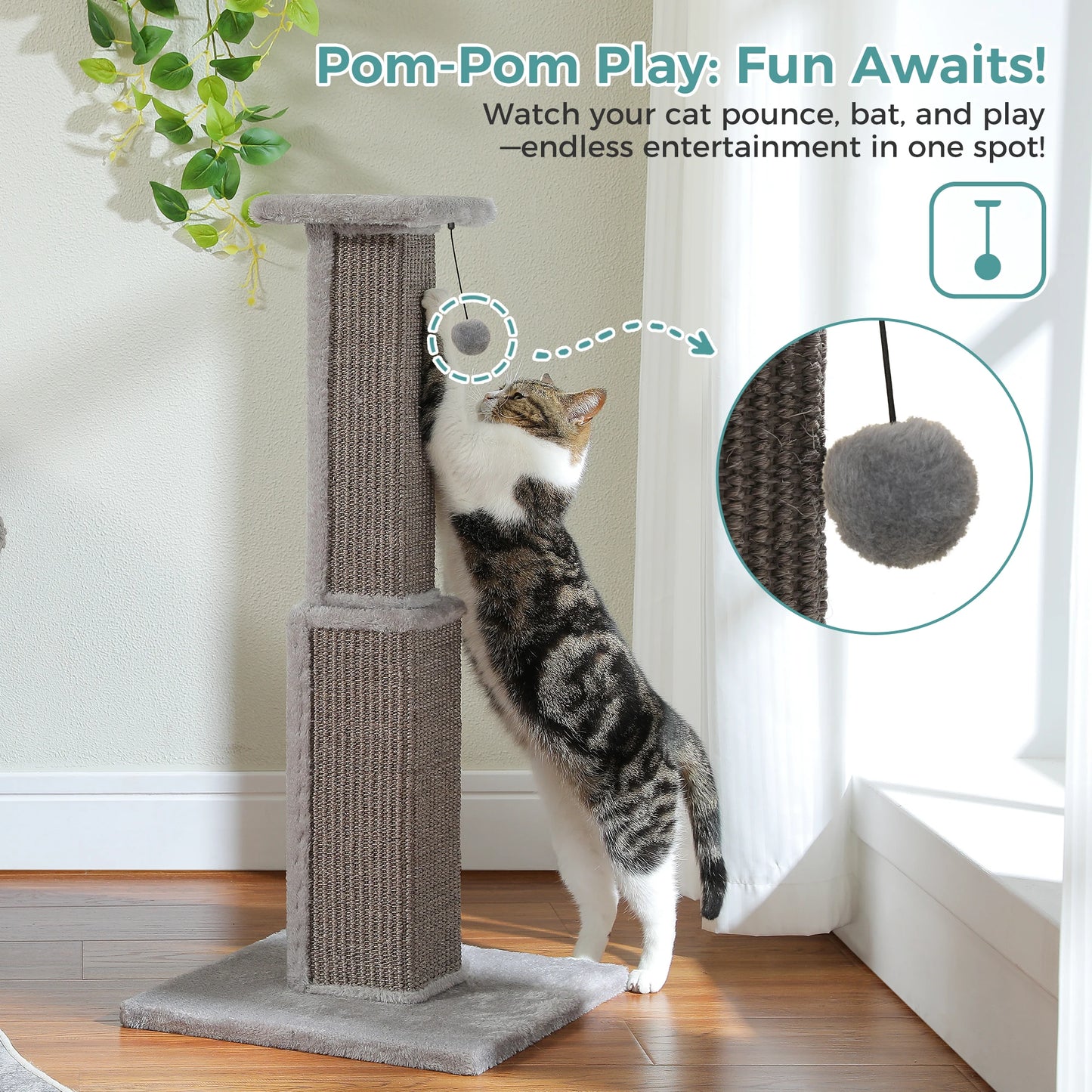 PAWZ Road Cat Scratching Post For Indoor Cats With Sisal Ball
