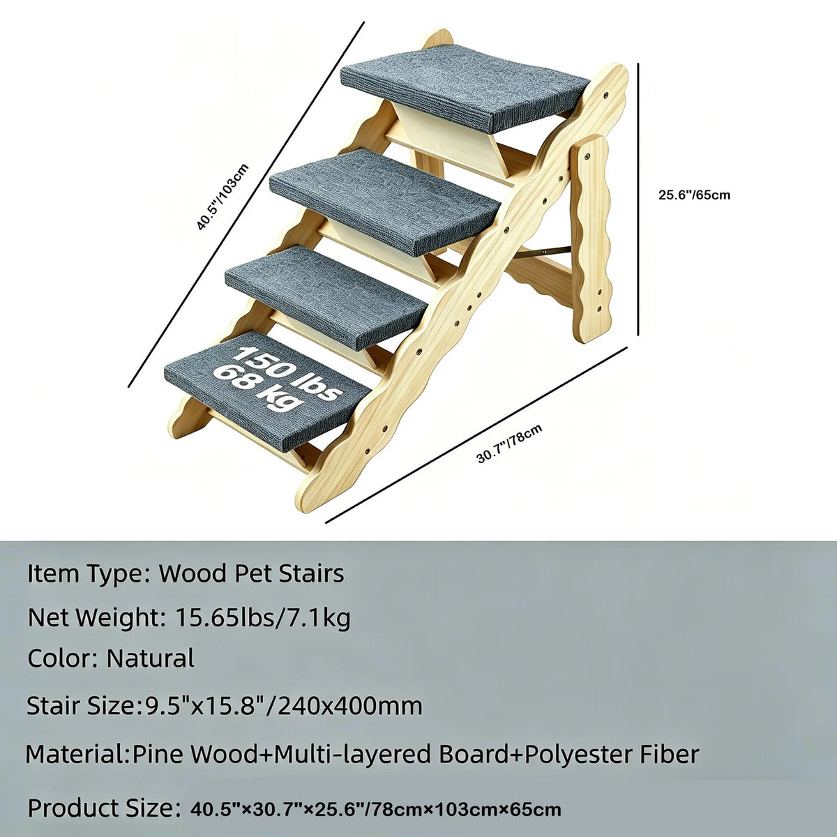 HiMISS 2-in-1 Wooden Pet Stairs And Folding Dog Ramp