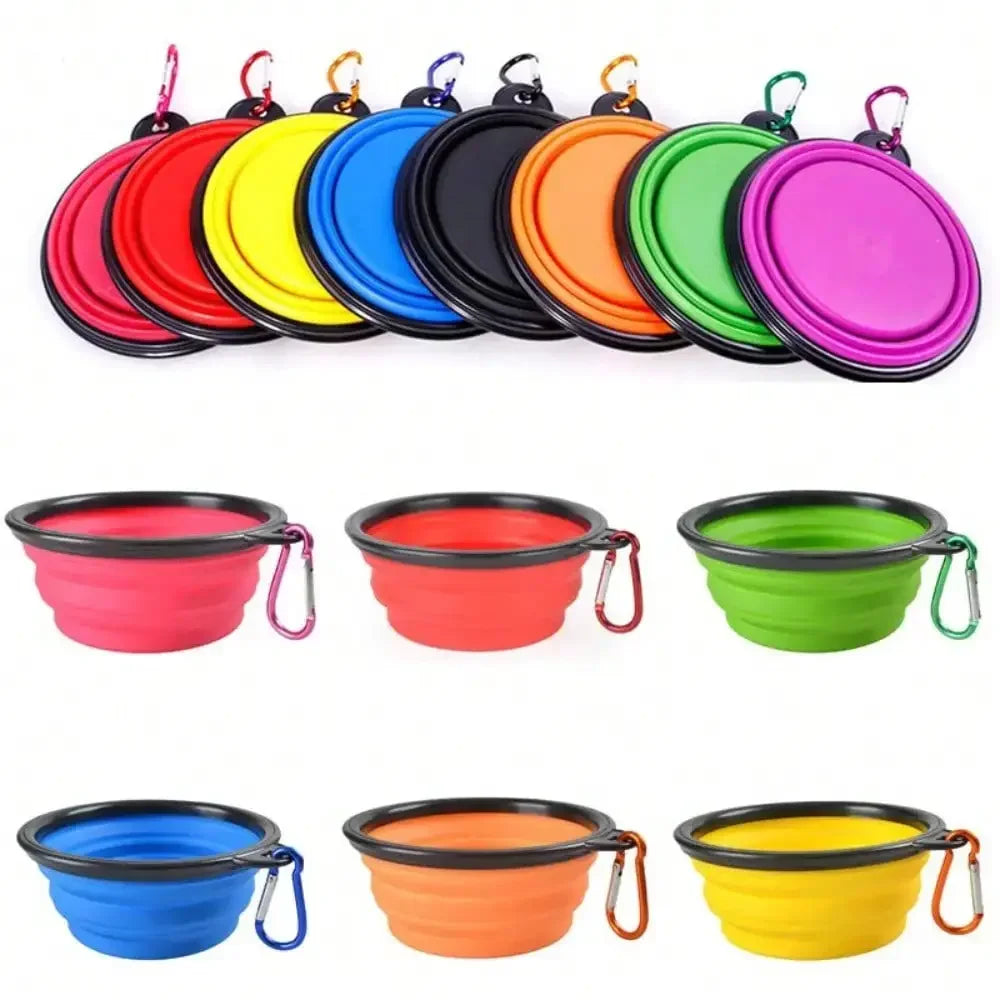 Portable Silicone Dog Feeder Bowl With Travel Carabiner
