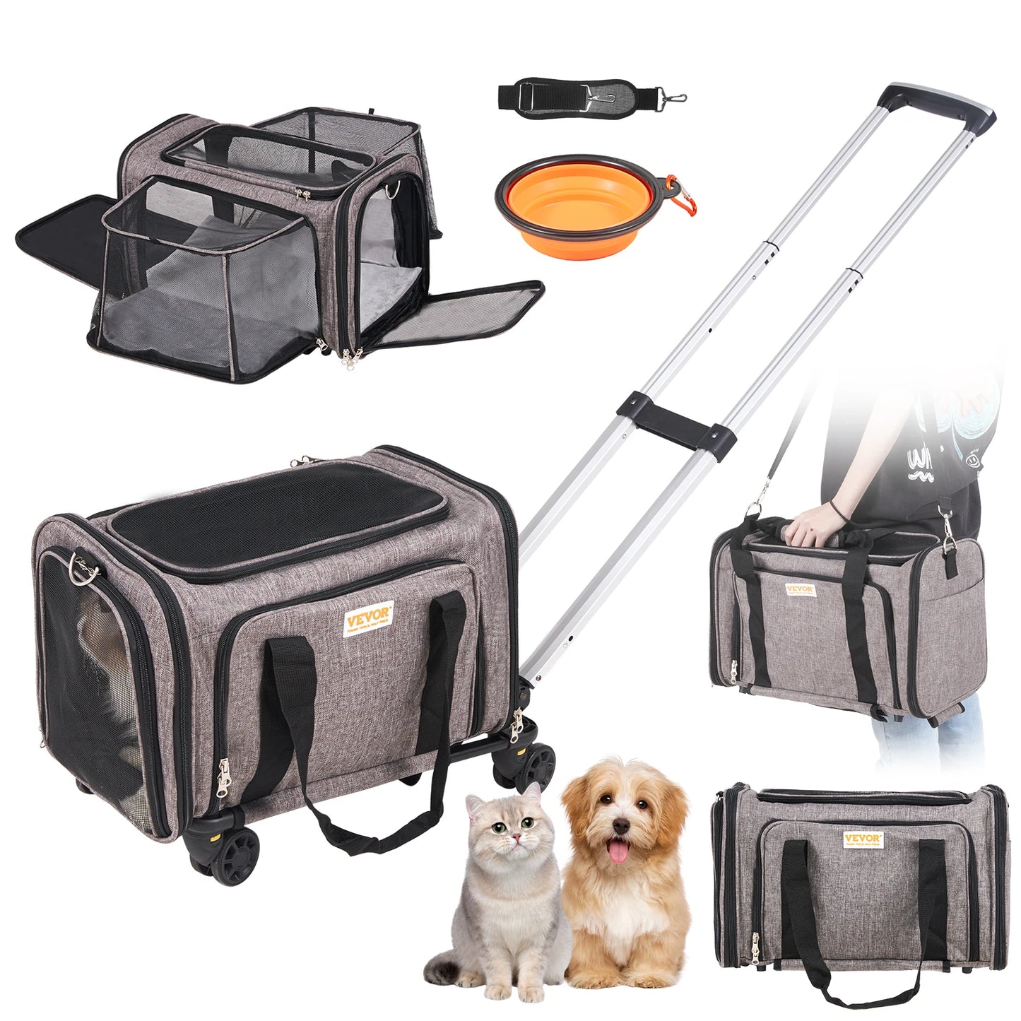 SucceBuy Cat Carrier Backpack With Telescopic Handle Travel Wheels