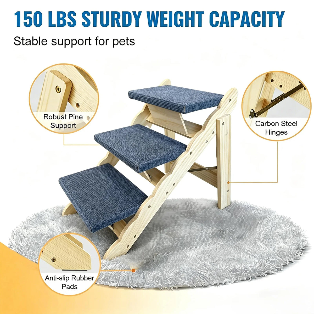 HiMISS 2-in-1 Wooden Pet Stairs And Folding Dog Ramp