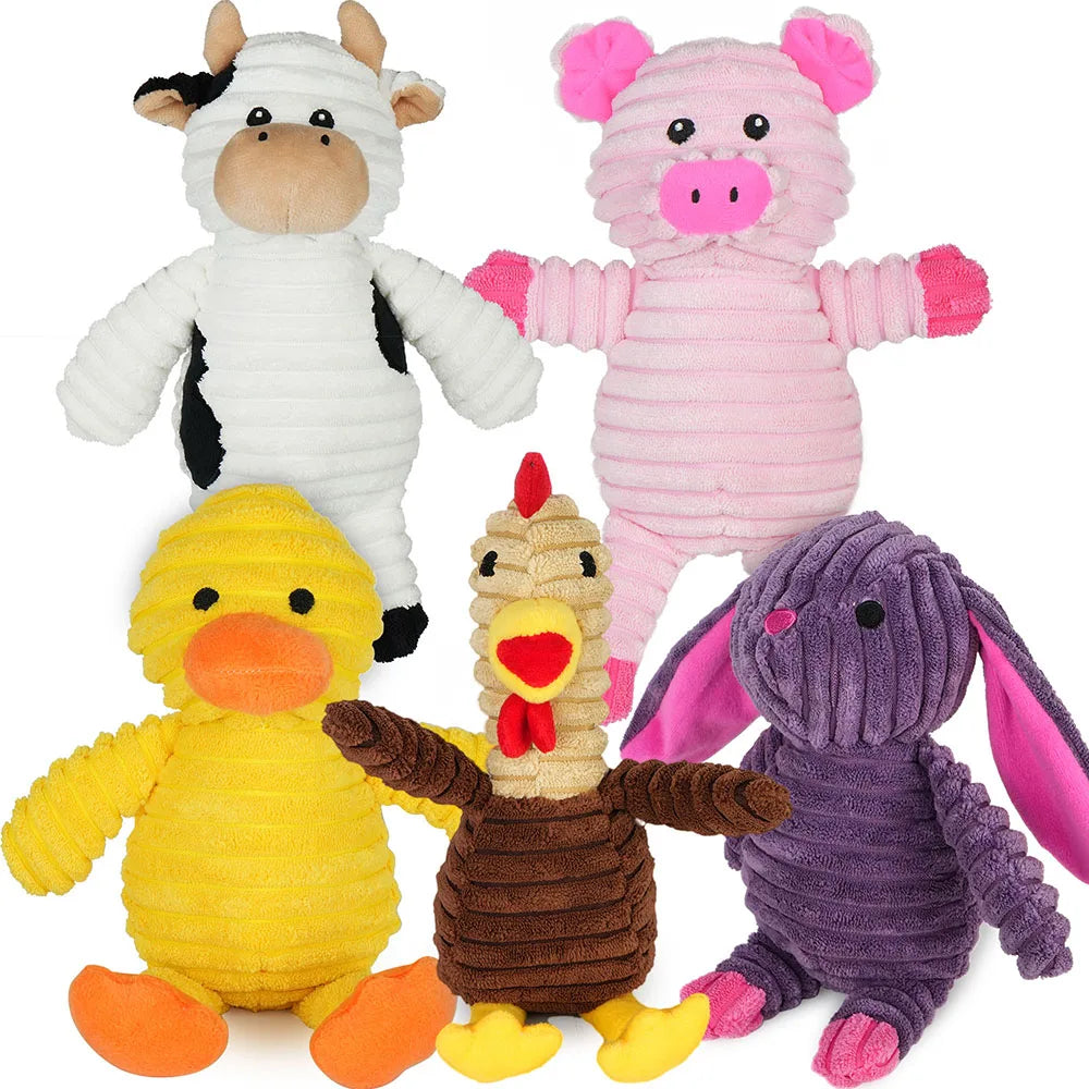 Five Pack Plush Dog Toys Squeaky Bundle For Pets Chew
