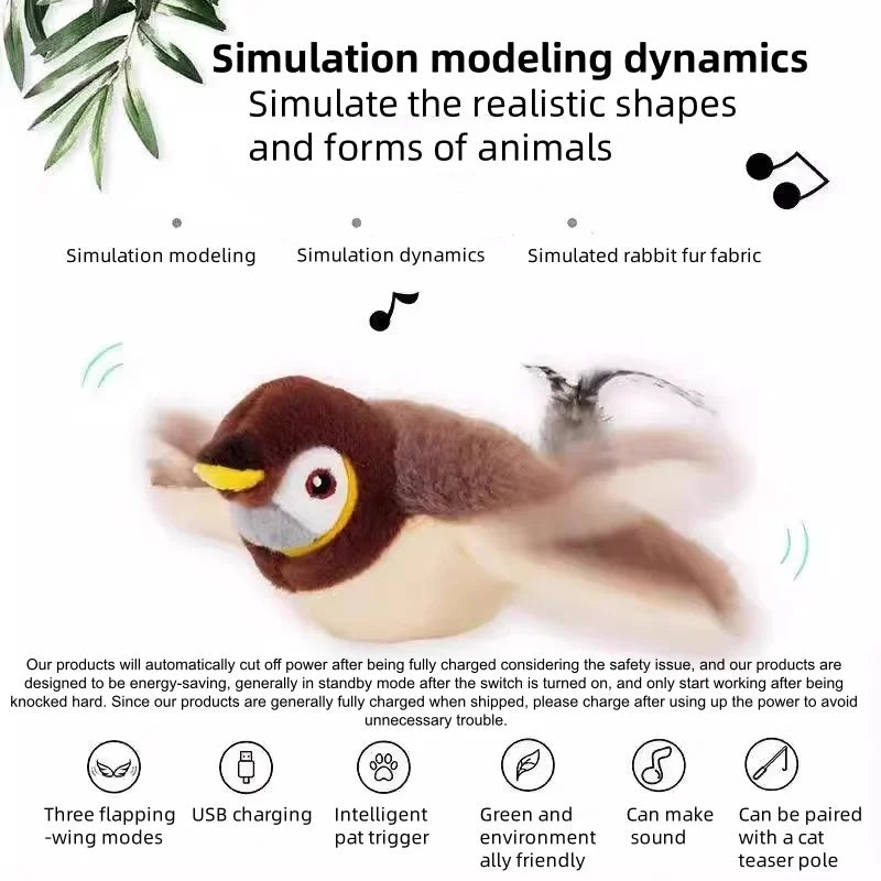 Rechargeable Touch Activated Plush Bird Toy Chirping Flapping For Pets