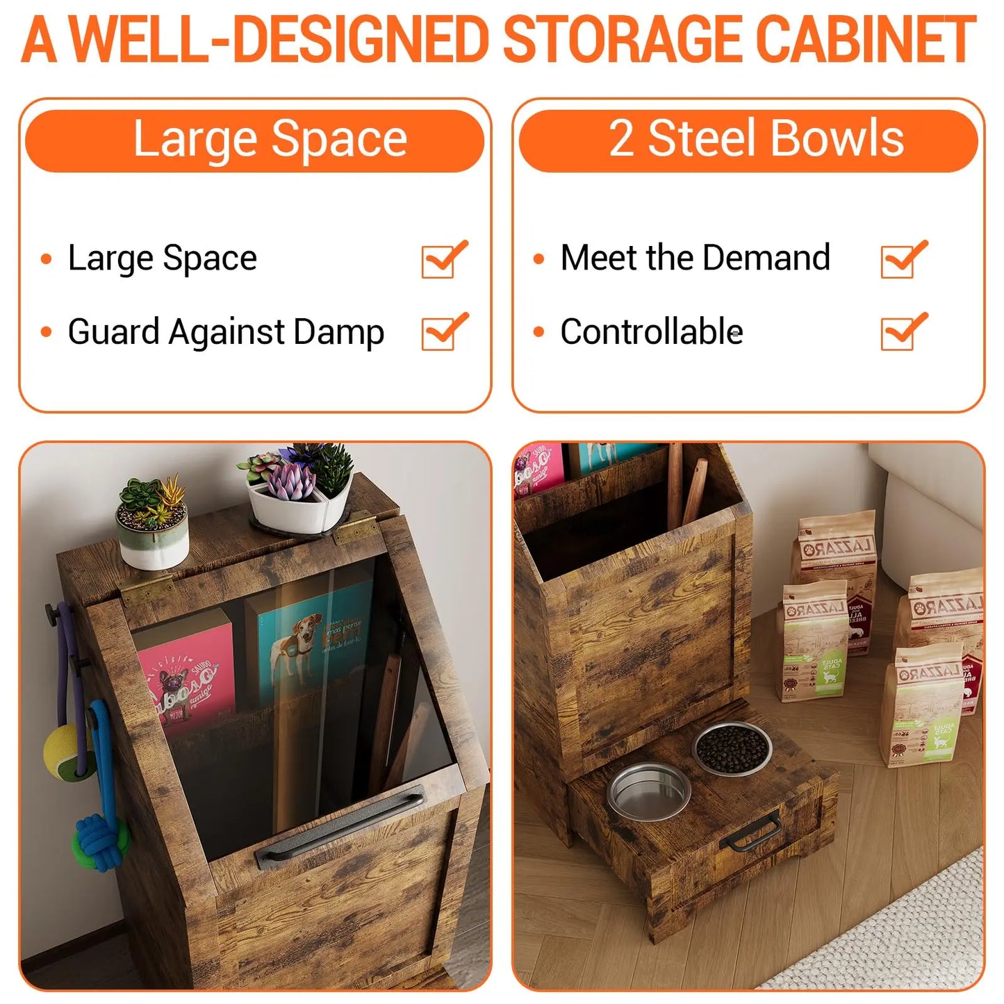 HiMISSH Dog Food Storage Cabinet With Flip Top Leash Hooks