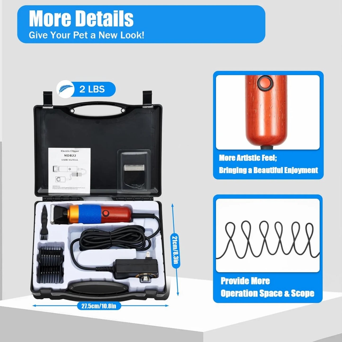 Bymaocar 200W Electric Pet Clippers Kit Low Noise Grooming for Dogs and Cats