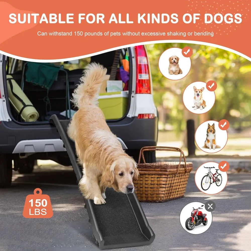 Folding Dog Ramp for Cars SUVs Non Slip Raised Rails