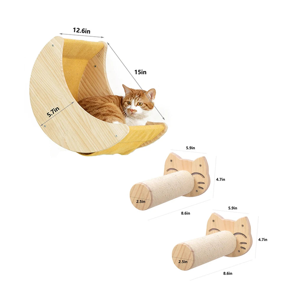 PETRAVELCN Cat Moon Shaped Wall Shelf Hammock Climbing Steps