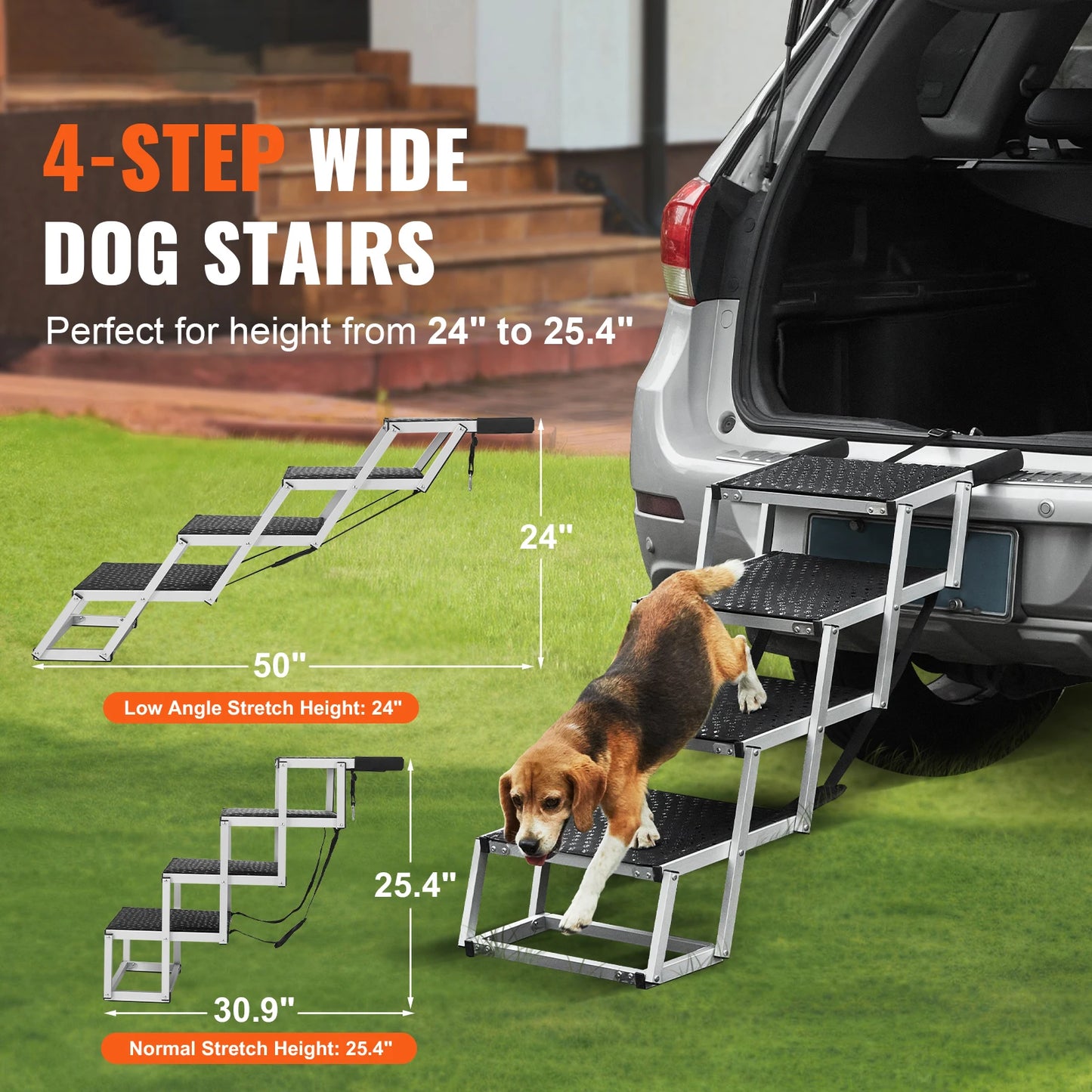 SucceBuy Folding Portable Dog Stair For Cars Aluminum Steps
