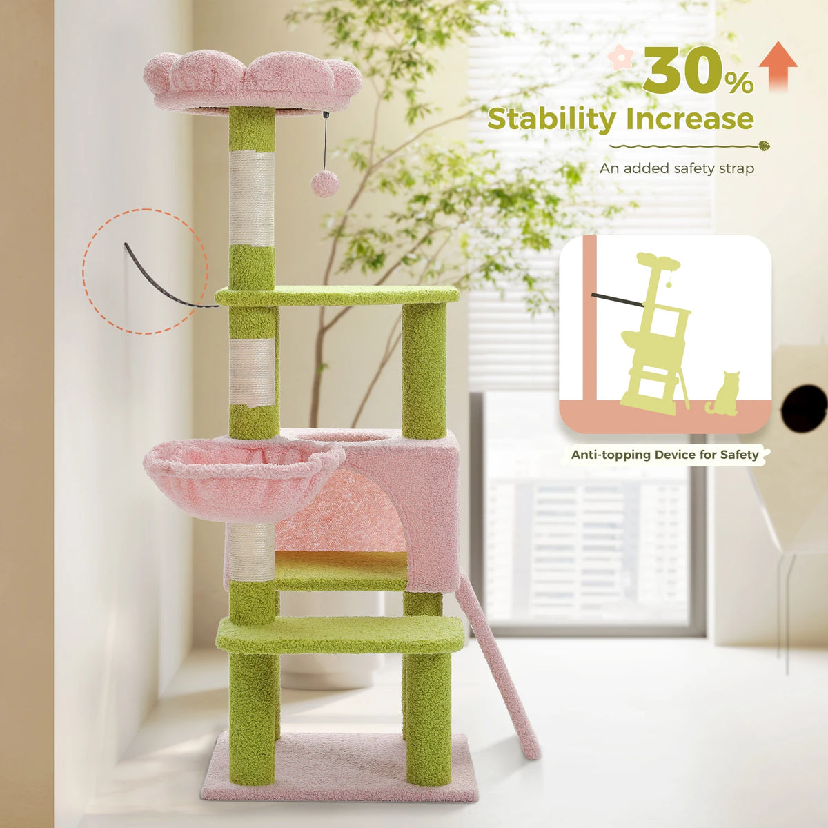 PEQULTI Flower Cat Tree With Hammock Scratching Posts And Perch