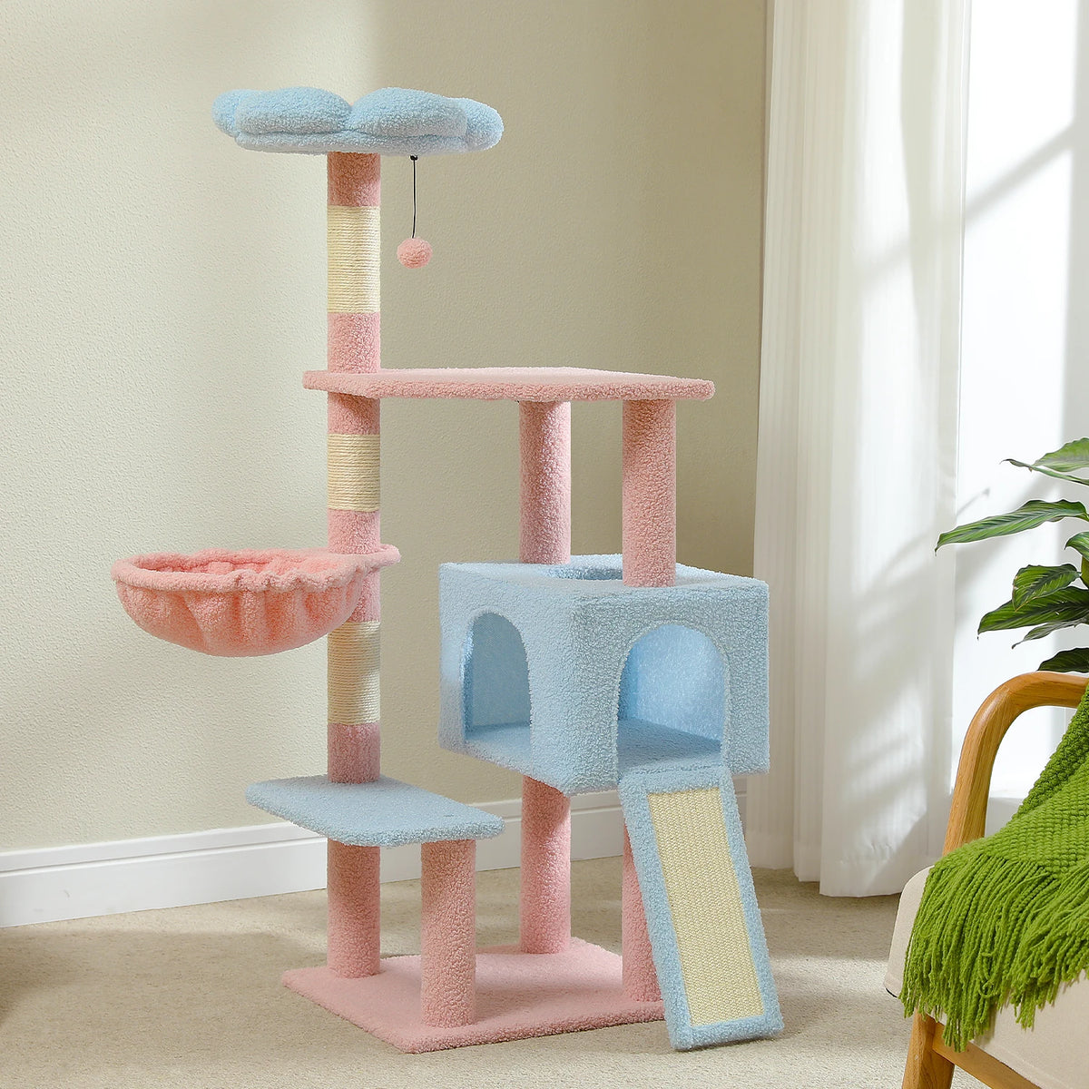 PEQULTI Flower Cat Tree With Hammock Scratching Posts And Perch