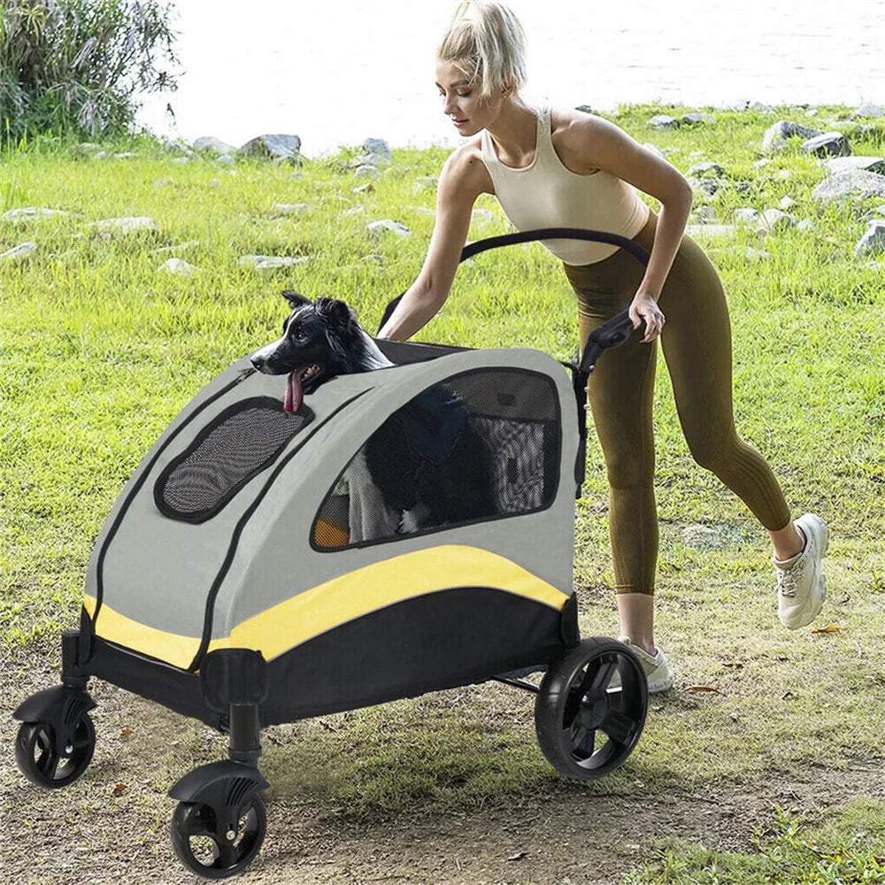 Portable Dog Stroller Jogger Wagon Foldable Cart With 4 Wheels