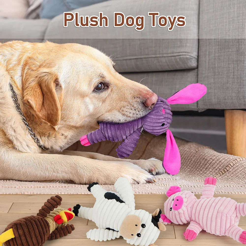 Five Pack Plush Dog Toys Squeaky Bundle For Pets Chew