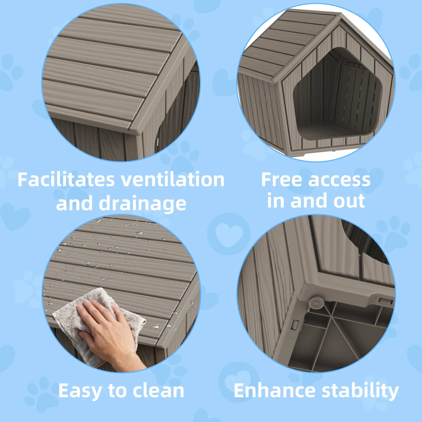 Plastic Gable Roof Pet House Outdoor Dog Shelter Ventilated Cabin
