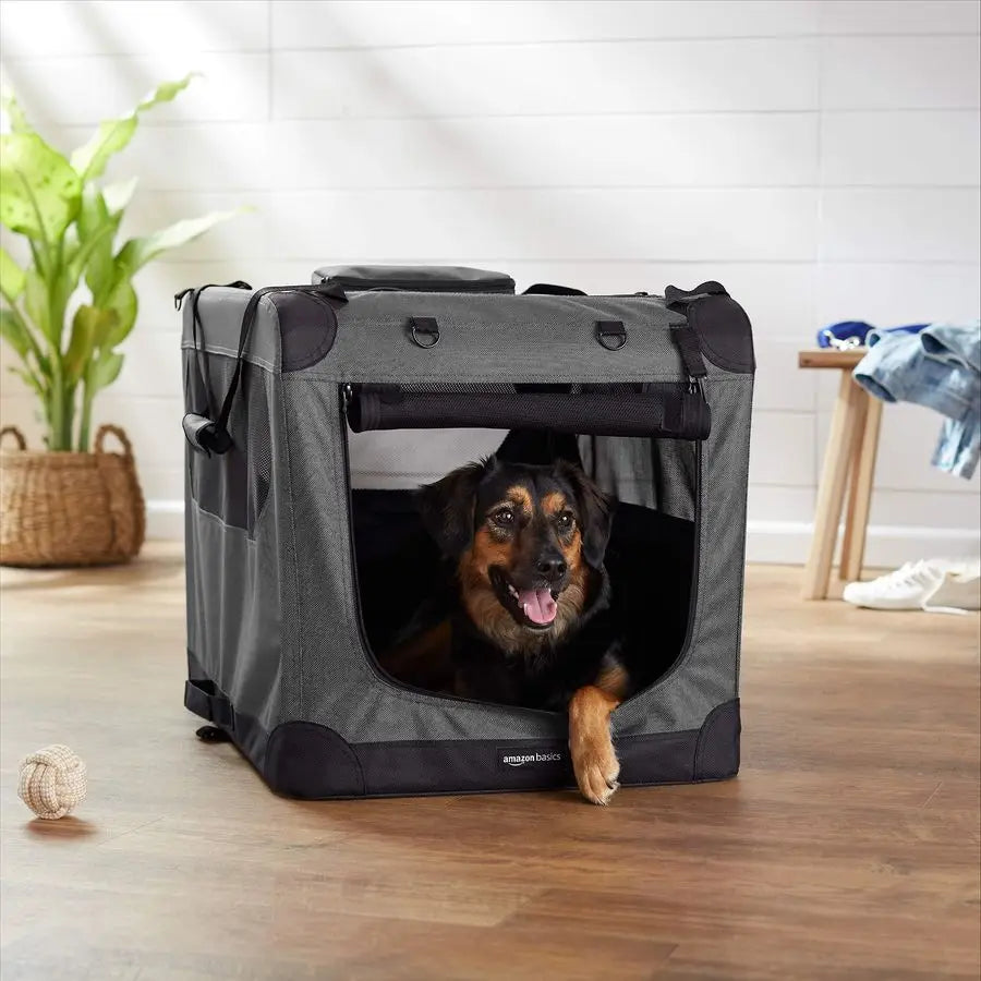 Soft Sided Folding Dog Crate Carrier With Fleece Pad