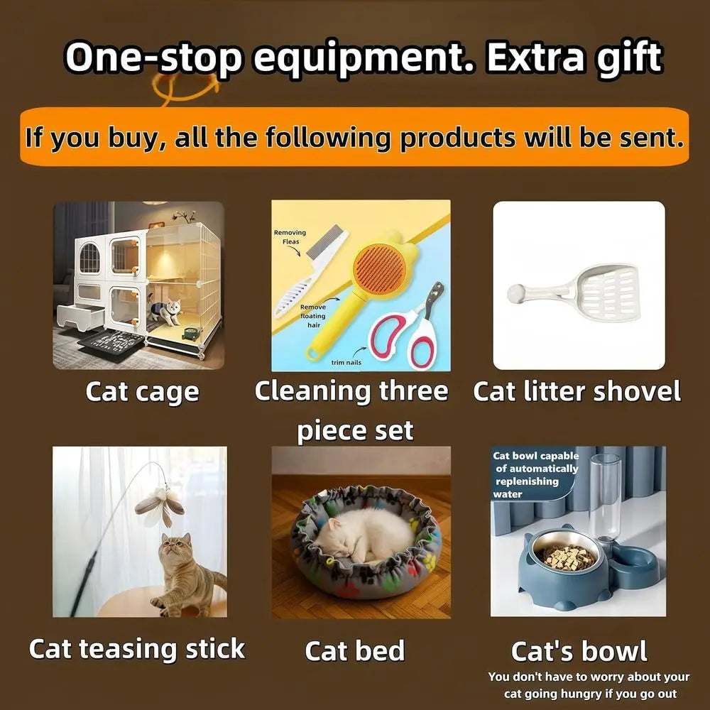 Indoor Cat Cage With Litter Box And Accessory Bundle