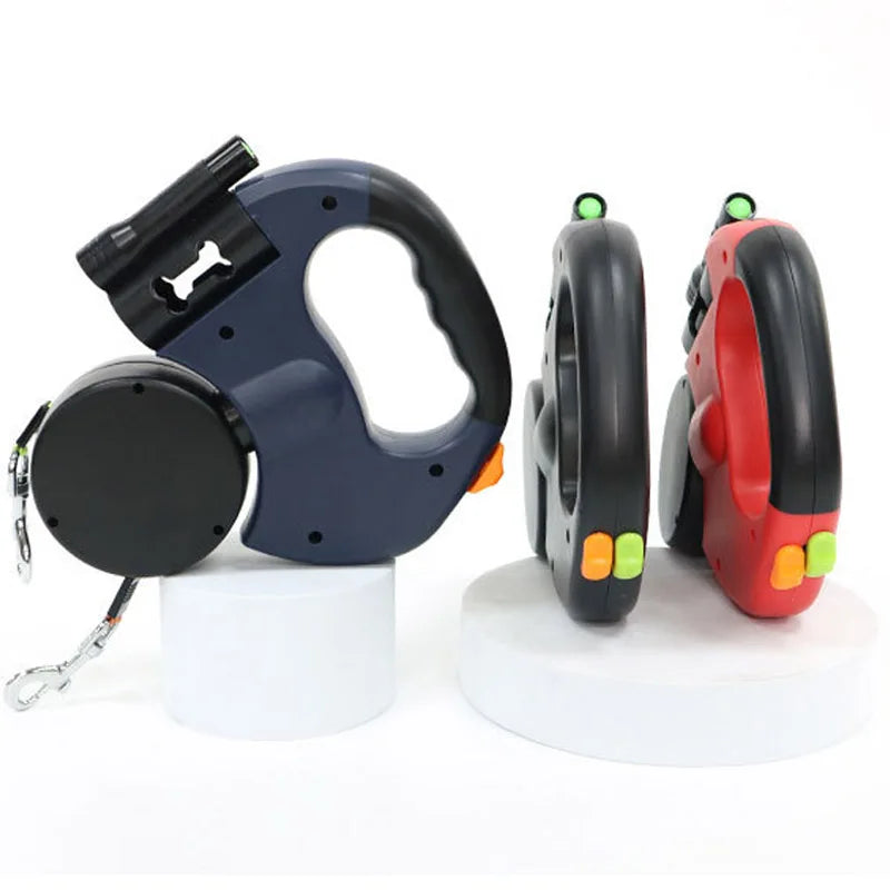 3In1 Retractable Dog Leash With Flashlight Poop Bag Dispenser Reflective