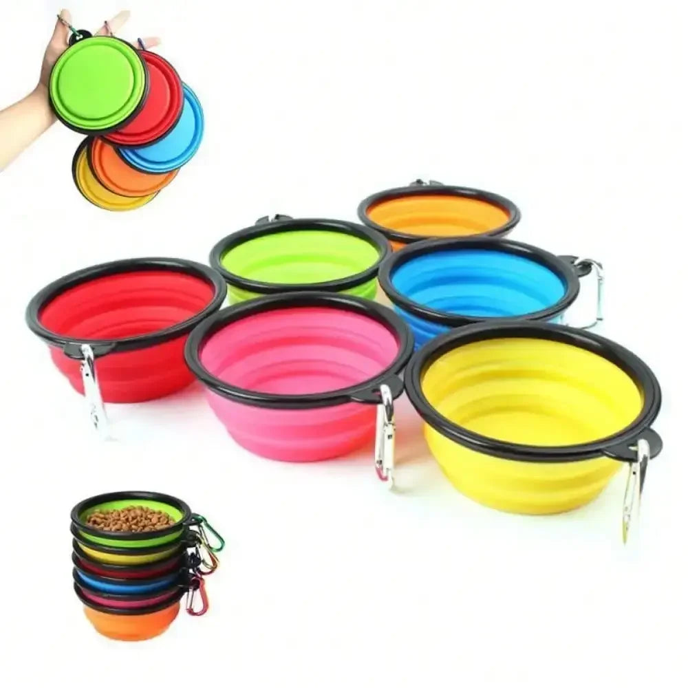 Portable Silicone Dog Feeder Bowl With Travel Carabiner