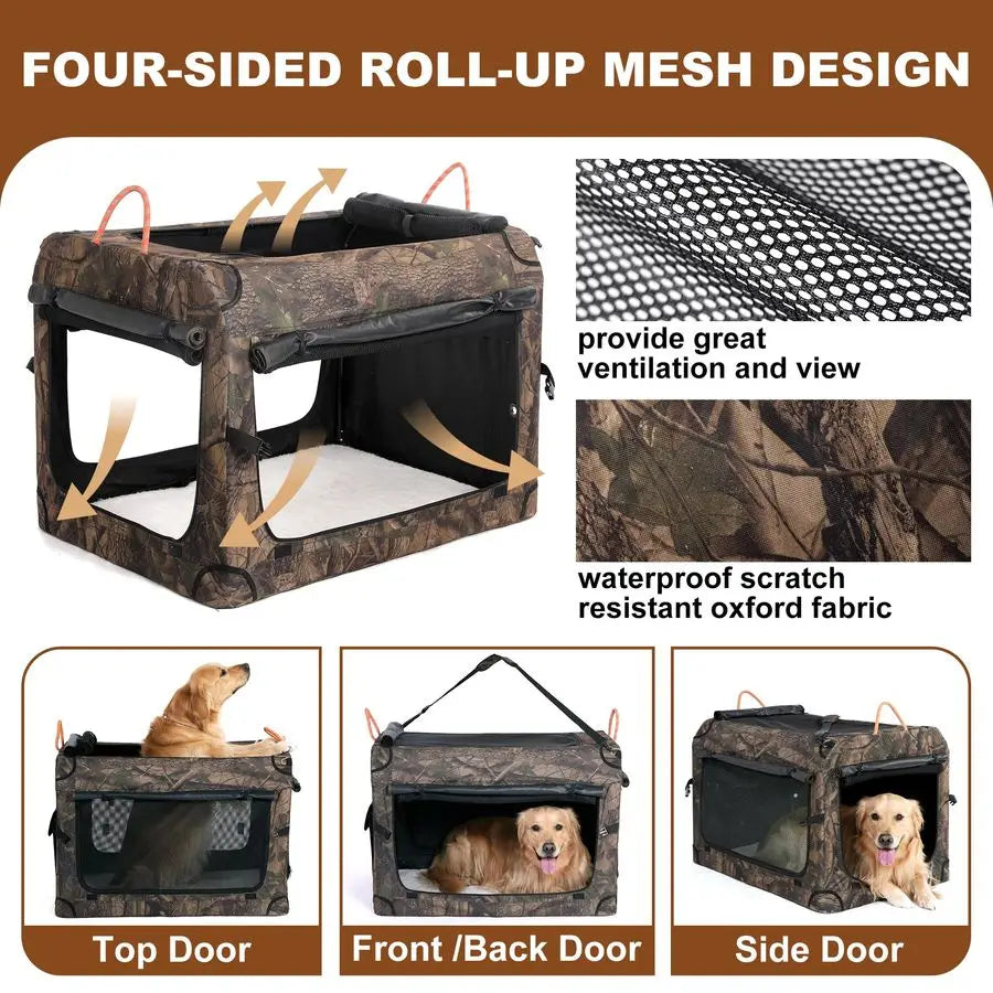 Collapsible Soft Sided Dog Crate Travel Carrier Camouflage Kennel