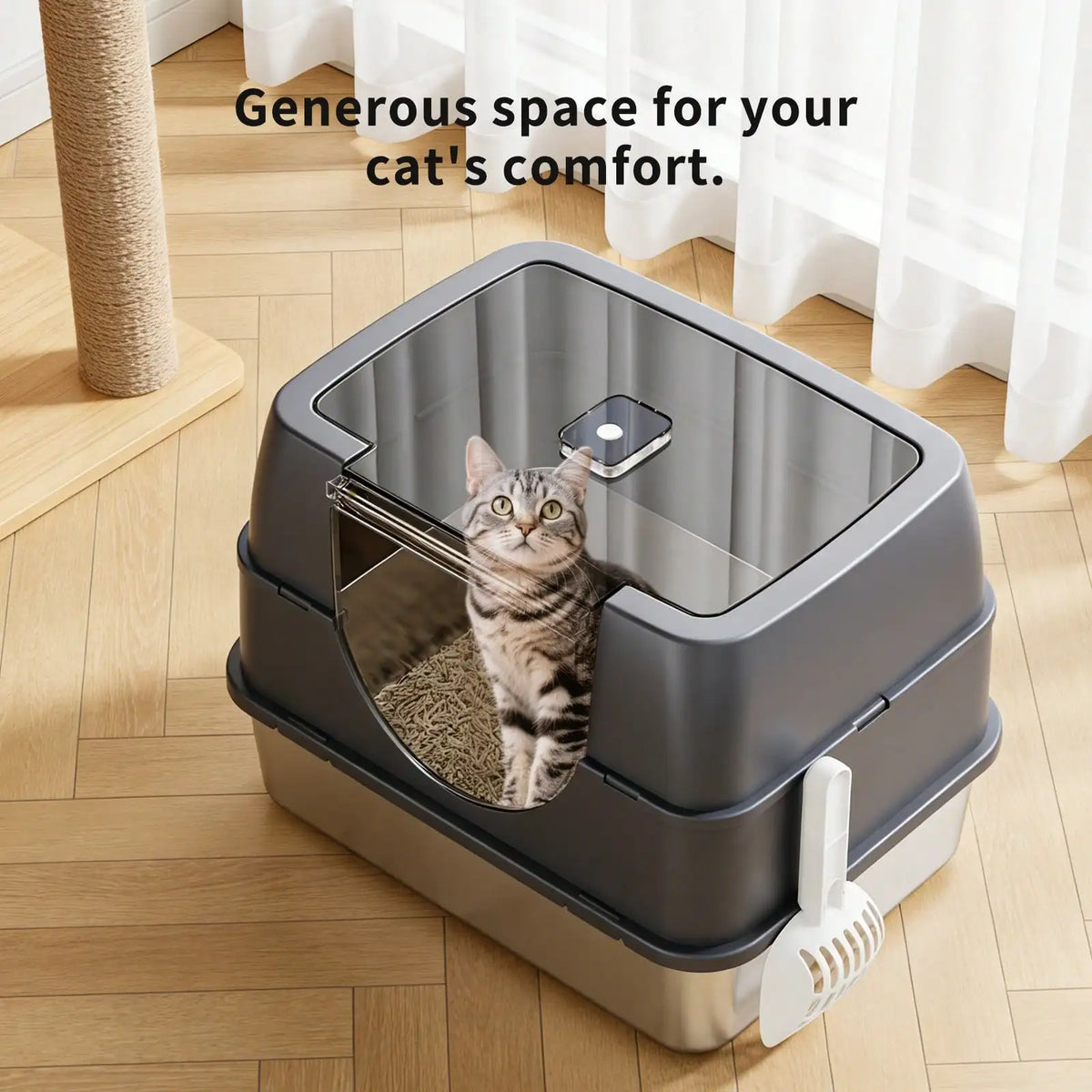 Stainless Steel Enclosed Cat Litter Box With Lid Odor Control