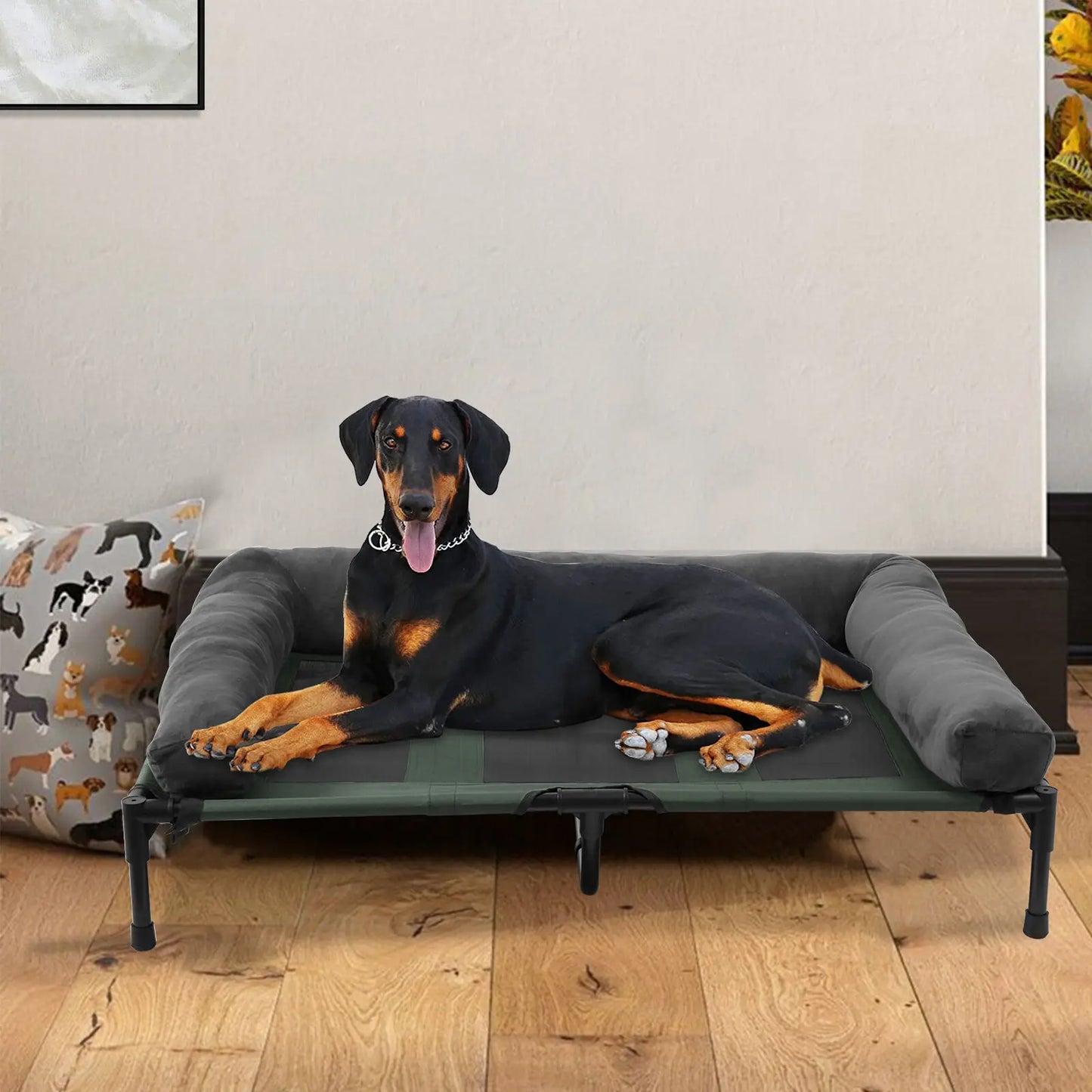 BINGOPAW Elevated Outdoor Indoor Dog Bed Breathable Mesh With Plush Bolster