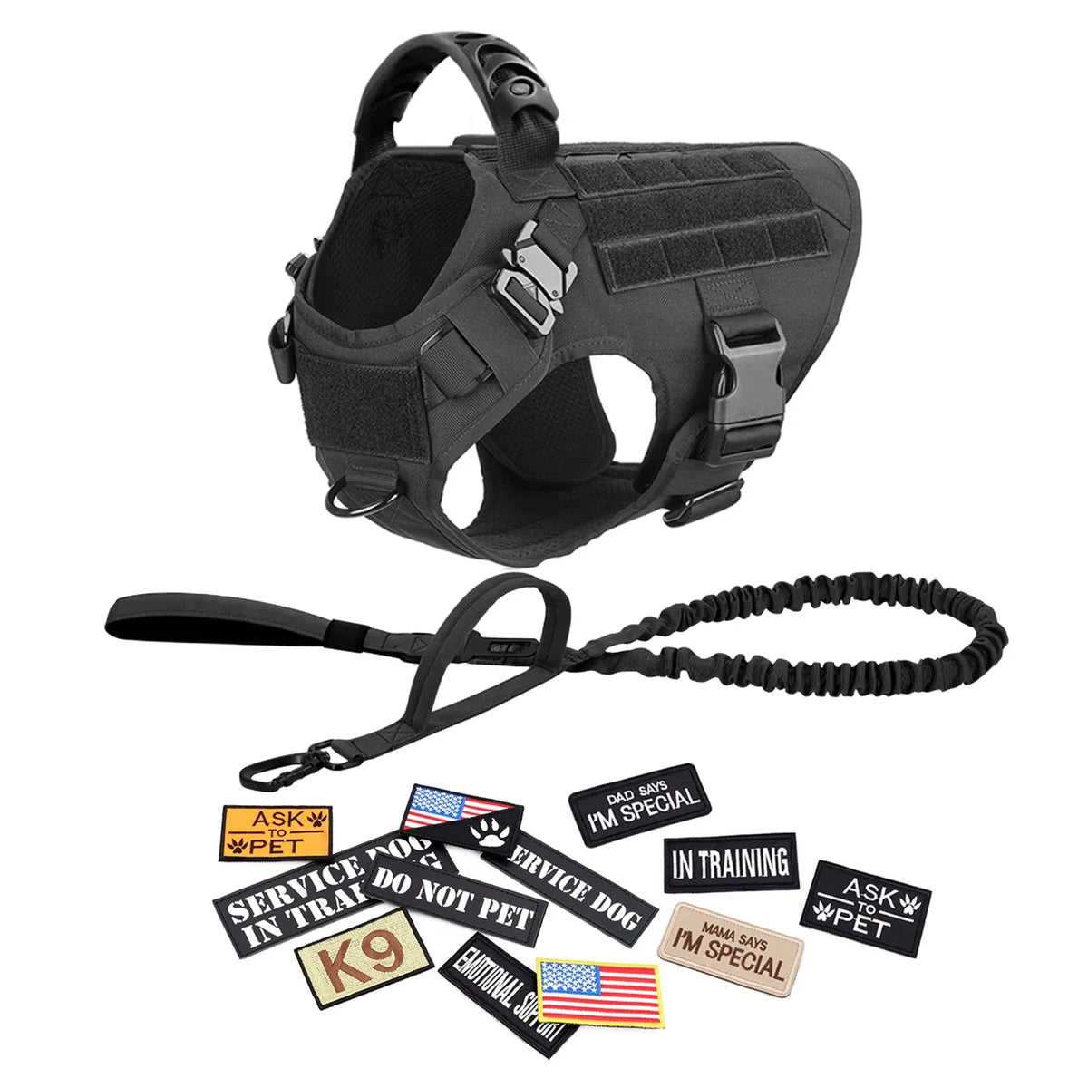 Tactical Military Dog Harness Vest With Leash And Training Patches