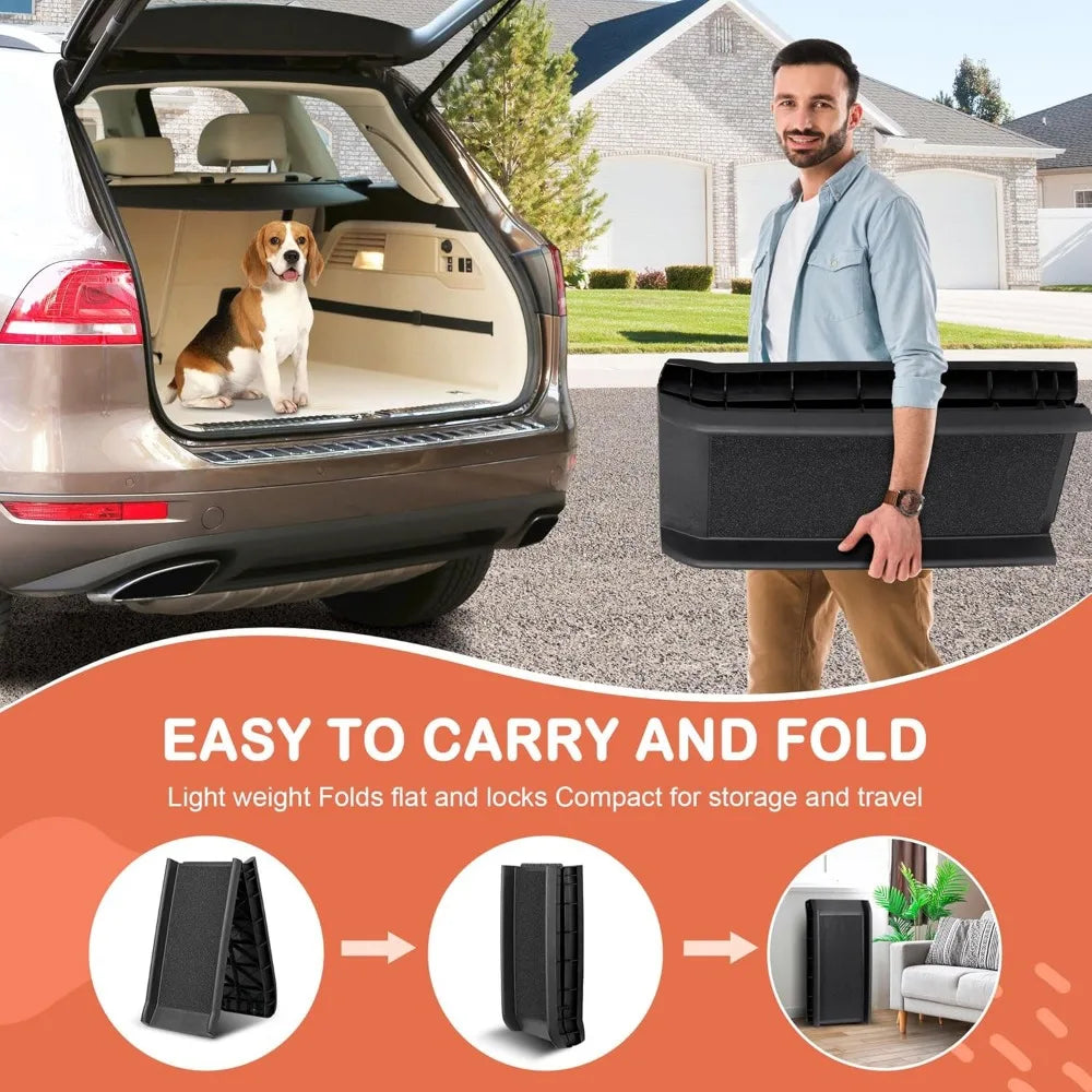 Folding Dog Ramp for Cars SUVs Non Slip Raised Rails
