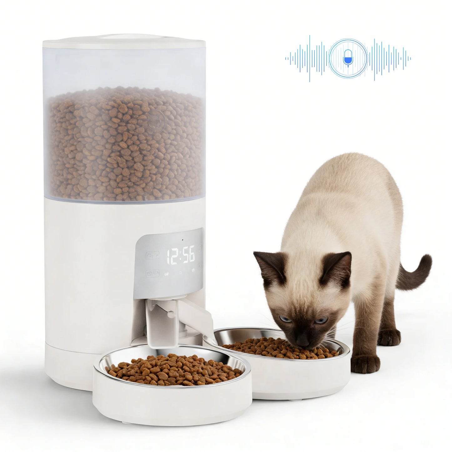 Automatic Cat Feeder With Timed Dispenser And Dual Stainless Bowls